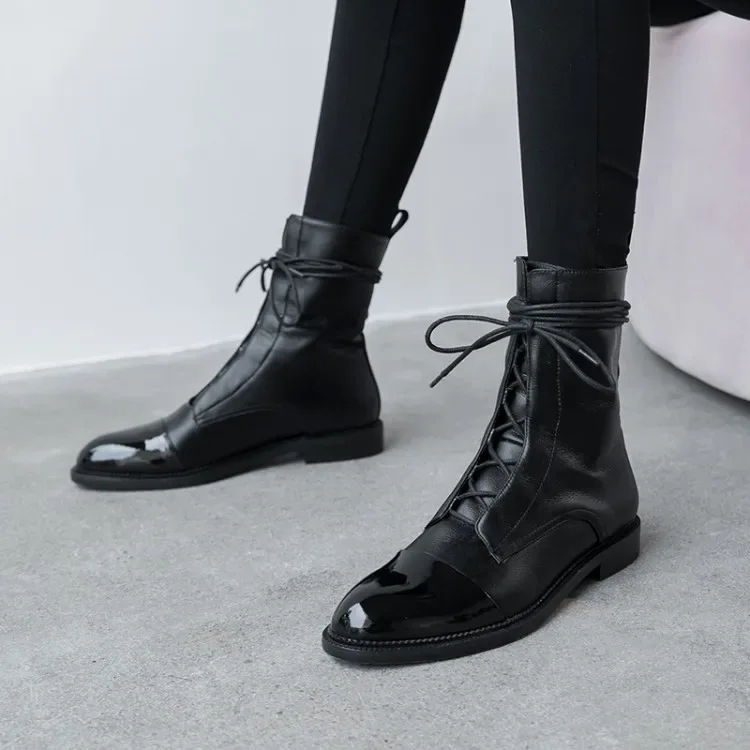 Boots Women's 2023 New Autumn Shoes Single Boots British Style Mid Barrel Slim Boots Children's Black Motorcycle Boots