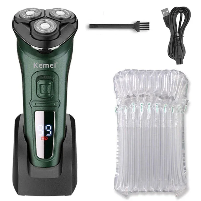 Kemei LCD Dislay Waterproof Electric Shaver For Men Wet Dry Neck Beard Electric Razor Facial Shaving Machine Rechargeable