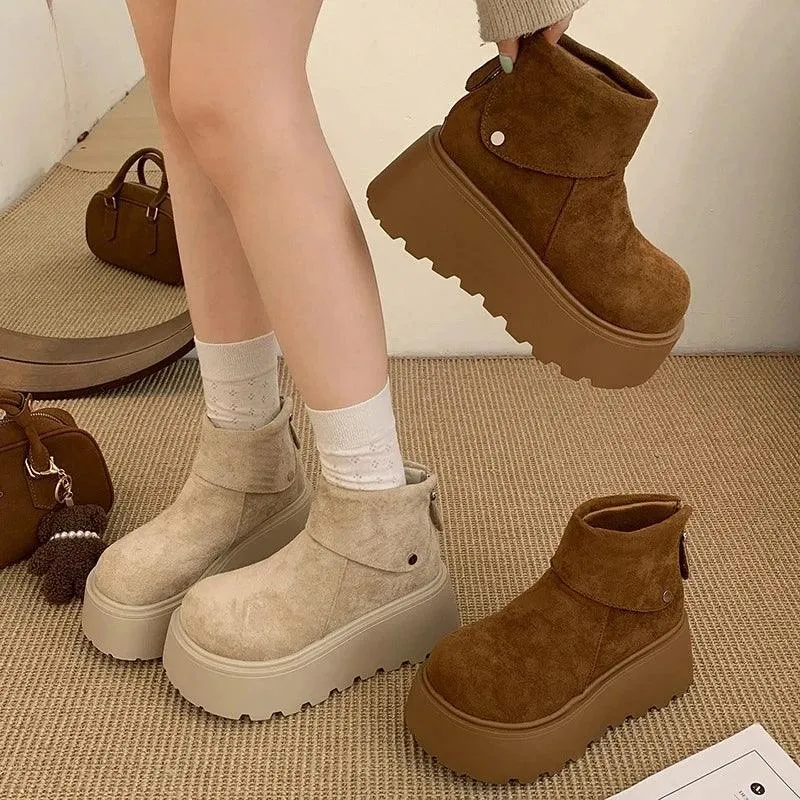 Winter Fashion Platform Heels Women Ankle Boots Keep Warm Height Increase Short Booties Shoes Zapatos Mujer