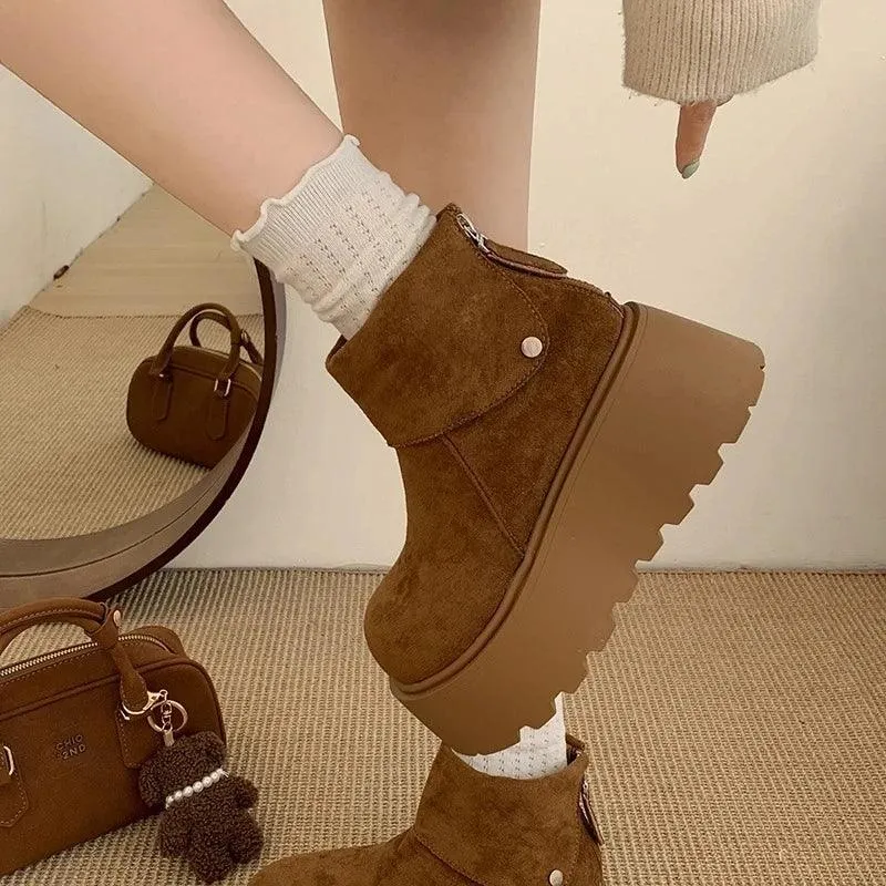 Winter Fashion Platform Heels Women Ankle Boots Keep Warm Height Increase Short Booties Shoes Zapatos Mujer