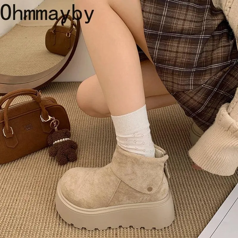Winter Fashion Platform Heels Women Ankle Boots Keep Warm Height Increase Short Booties Shoes Zapatos Mujer