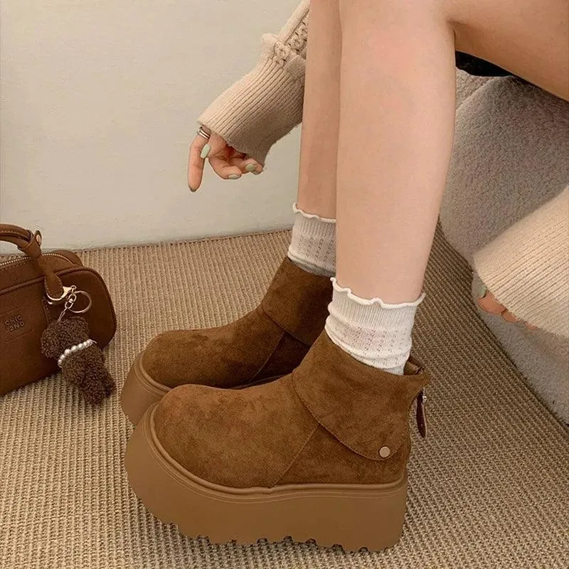 Winter Fashion Platform Heels Women Ankle Boots Keep Warm Height Increase Short Booties Shoes Zapatos Mujer