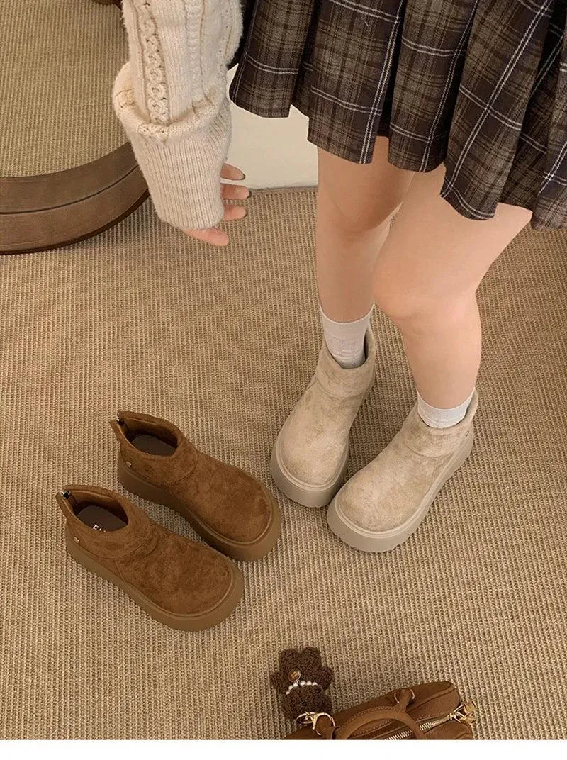 Winter Fashion Platform Heels Women Ankle Boots Keep Warm Height Increase Short Booties Shoes Zapatos Mujer