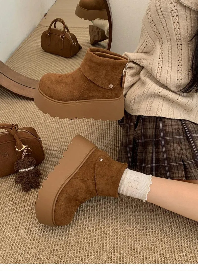 Winter Fashion Platform Heels Women Ankle Boots Keep Warm Height Increase Short Booties Shoes Zapatos Mujer