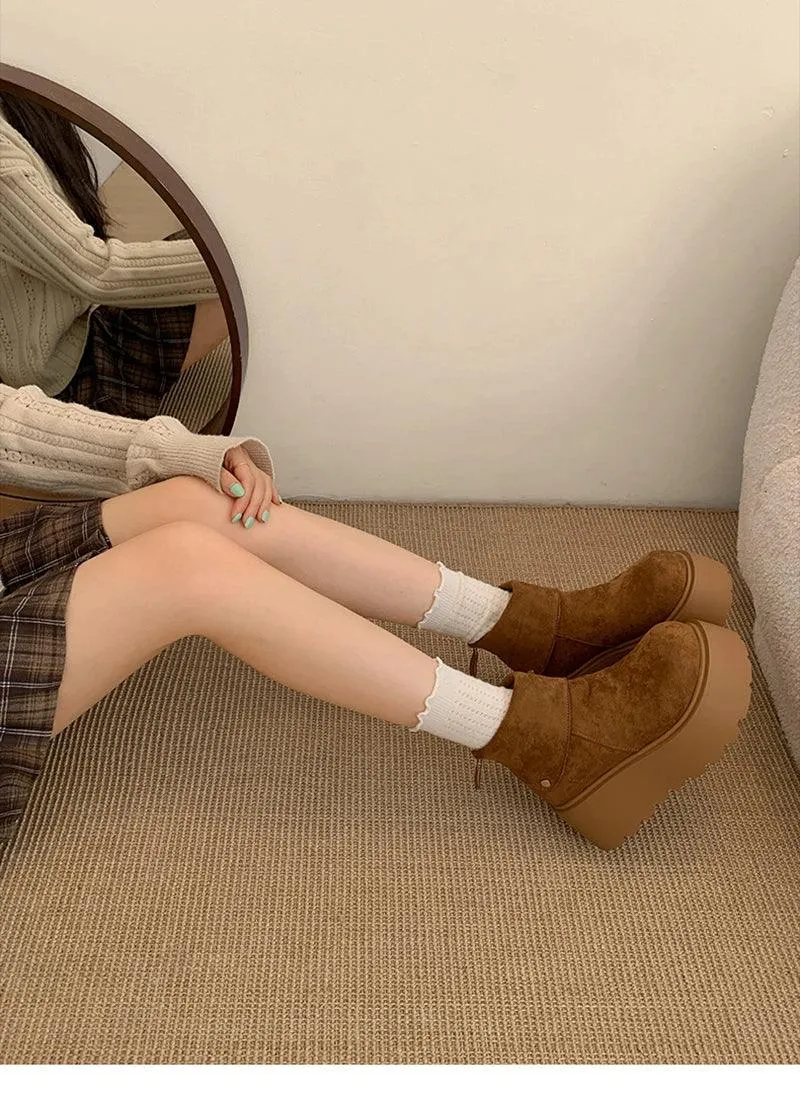 Winter Fashion Platform Heels Women Ankle Boots Keep Warm Height Increase Short Booties Shoes Zapatos Mujer