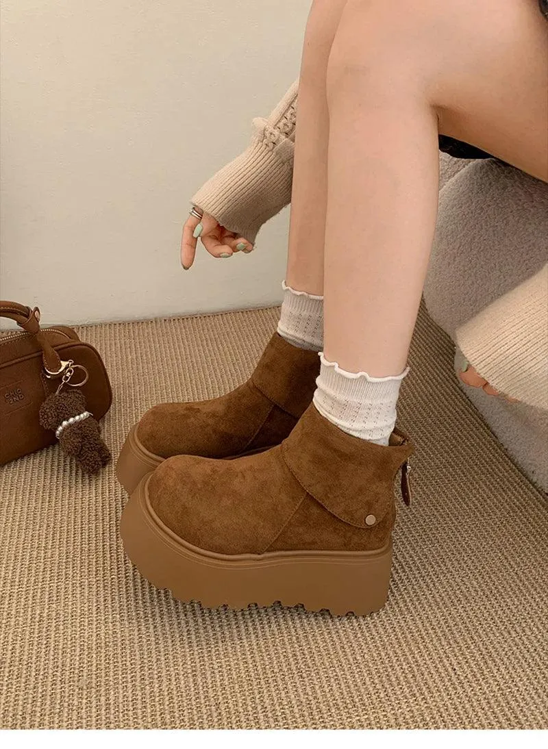 Winter Fashion Platform Heels Women Ankle Boots Keep Warm Height Increase Short Booties Shoes Zapatos Mujer