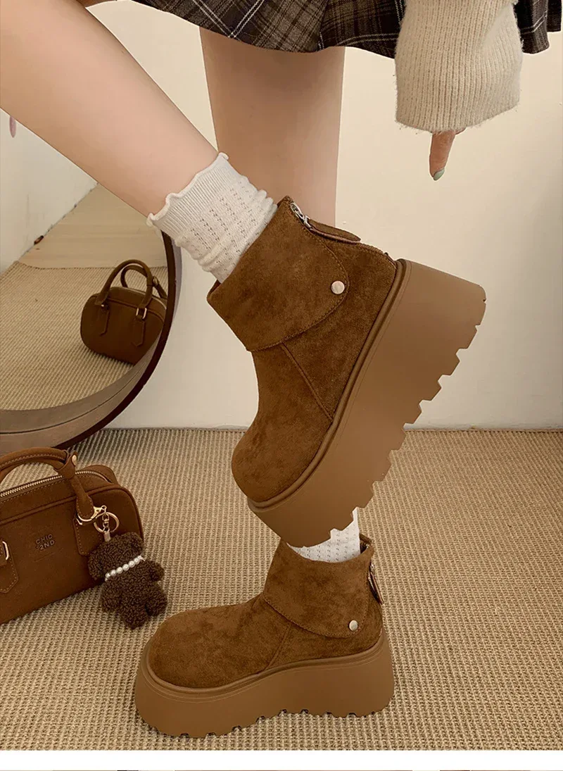 Winter Fashion Platform Heels Women Ankle Boots Keep Warm Height Increase Short Booties Shoes Zapatos Mujer