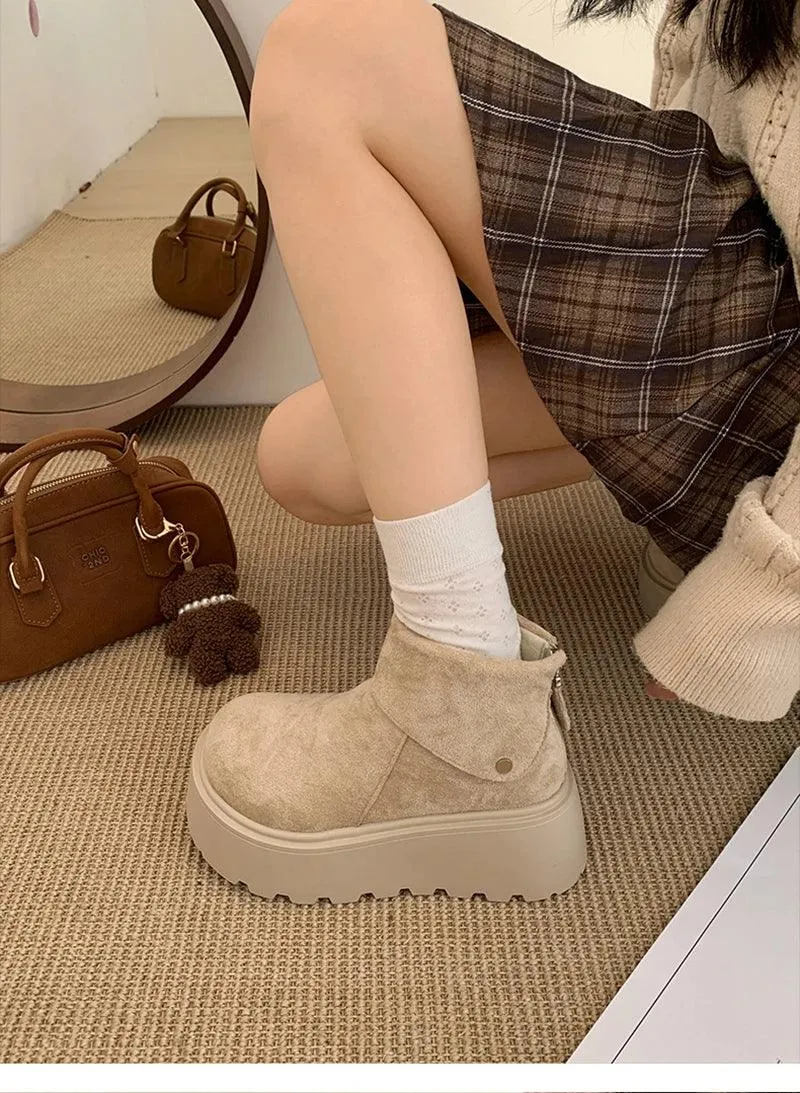 Winter Fashion Platform Heels Women Ankle Boots Keep Warm Height Increase Short Booties Shoes Zapatos Mujer