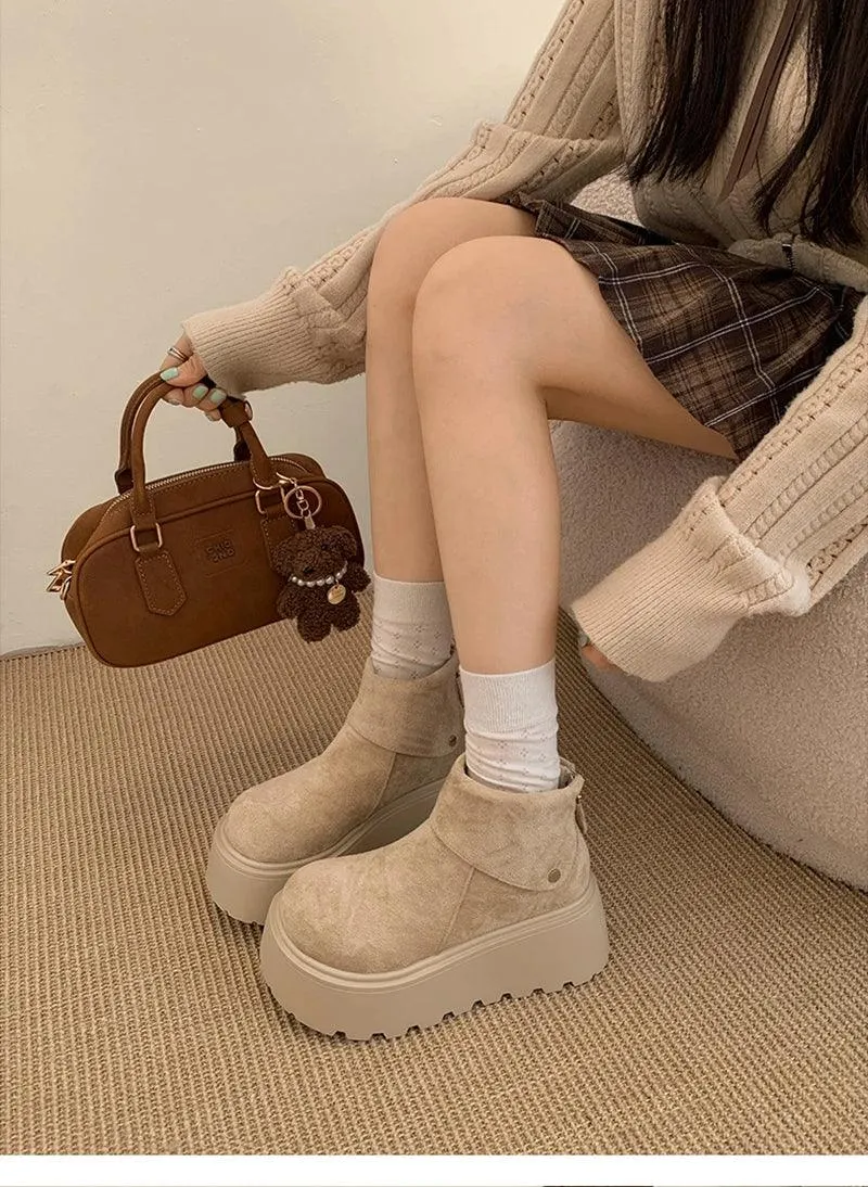Winter Fashion Platform Heels Women Ankle Boots Keep Warm Height Increase Short Booties Shoes Zapatos Mujer