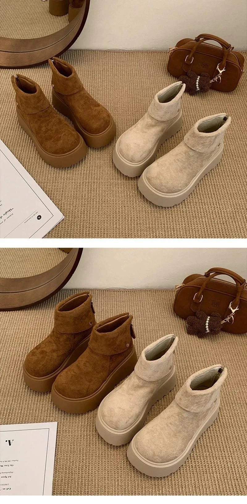 Winter Fashion Platform Heels Women Ankle Boots Keep Warm Height Increase Short Booties Shoes Zapatos Mujer