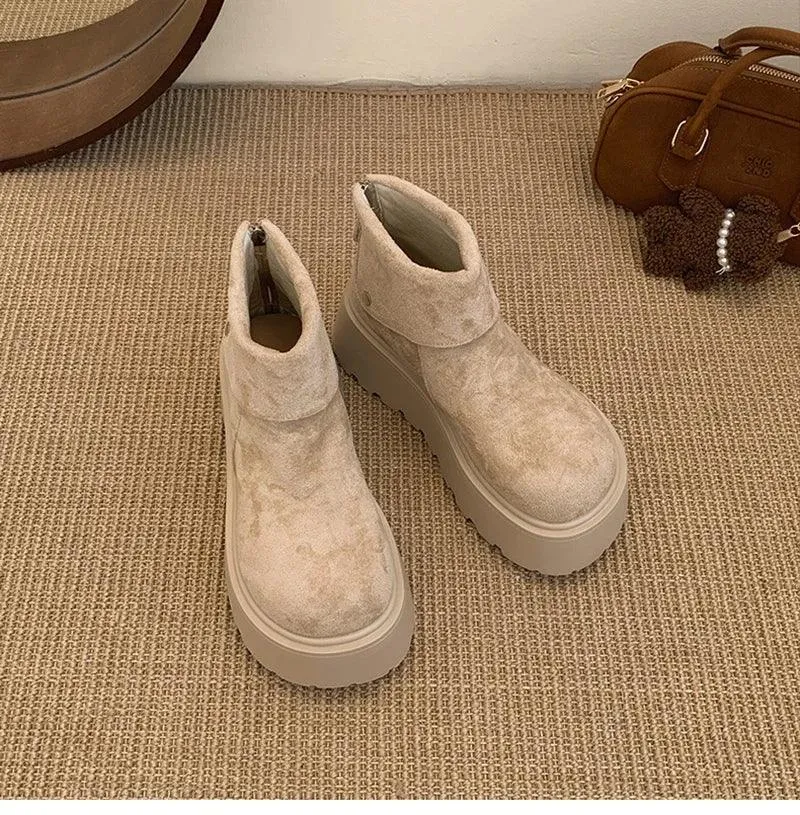Winter Fashion Platform Heels Women Ankle Boots Keep Warm Height Increase Short Booties Shoes Zapatos Mujer