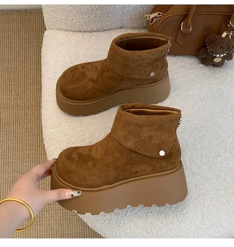 Winter Fashion Platform Heels Women Ankle Boots Keep Warm Height Increase Short Booties Shoes Zapatos Mujer