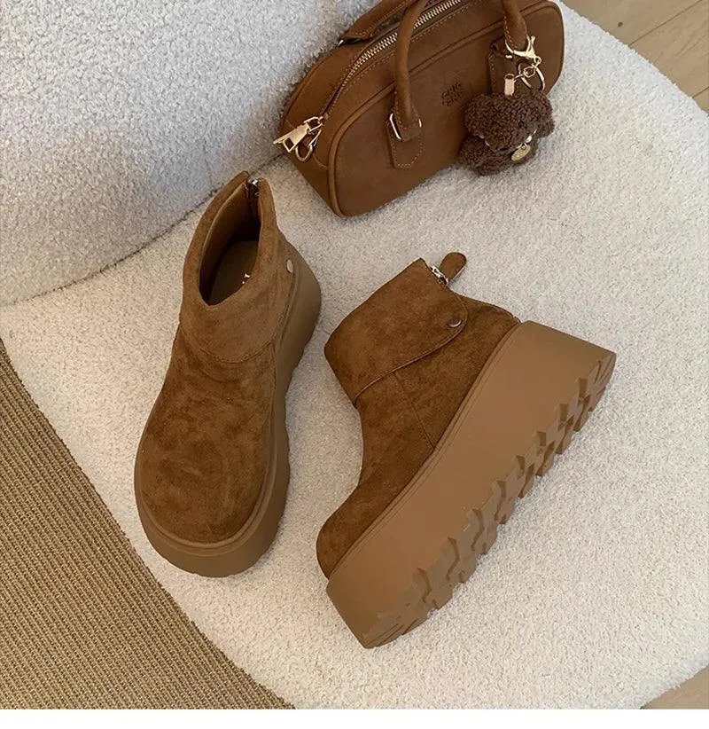 Winter Fashion Platform Heels Women Ankle Boots Keep Warm Height Increase Short Booties Shoes Zapatos Mujer