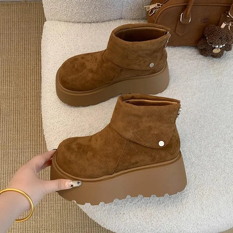 Winter Fashion Platform Heels Women Ankle Boots Keep Warm Height Increase Short Booties Shoes Zapatos Mujer