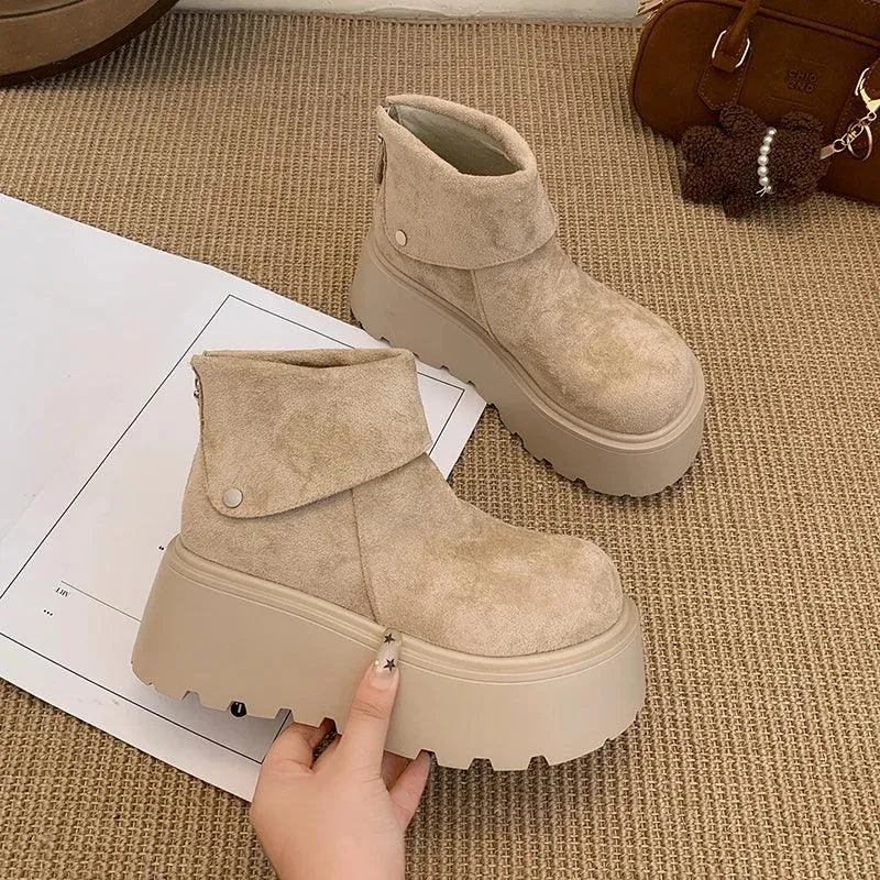 Winter Fashion Platform Heels Women Ankle Boots Keep Warm Height Increase Short Booties Shoes Zapatos Mujer