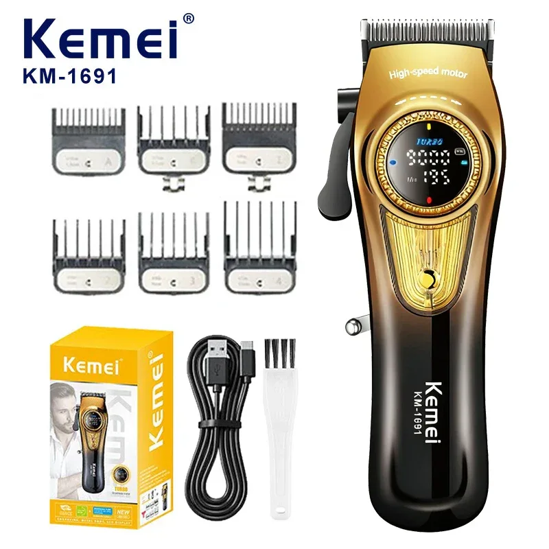 Kemei 1691 Professional Barber Cutting Machines Rotation Speed Adjustment LED Display Men's Hair Clipper Trimmer