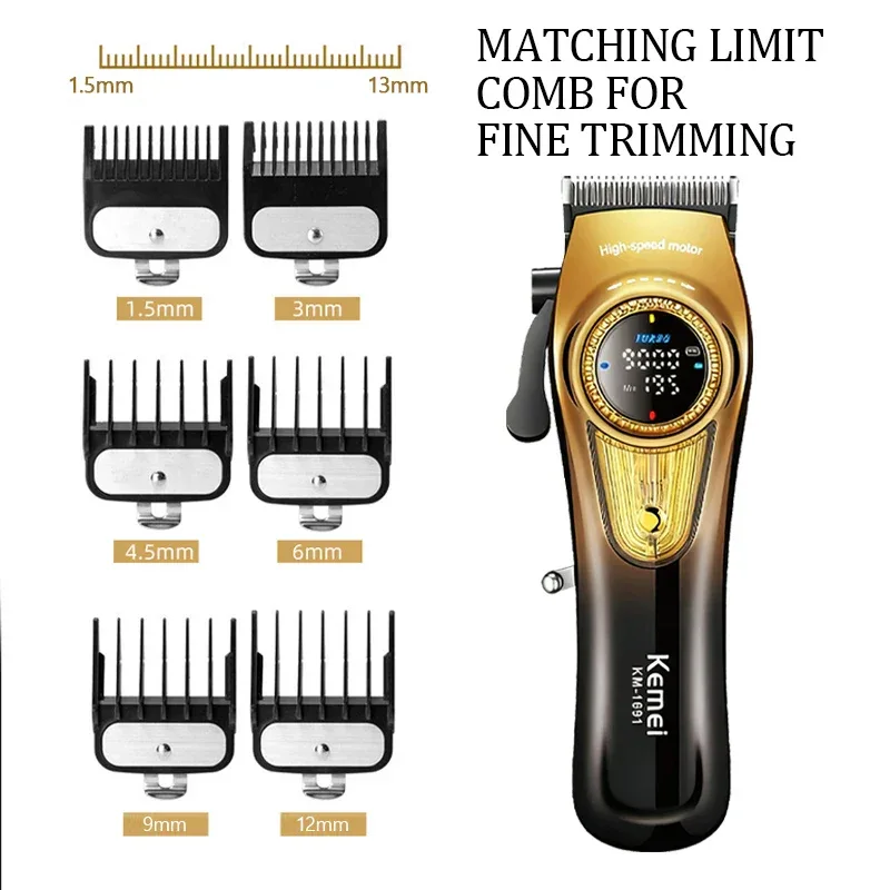 Kemei 1691 Professional Barber Cutting Machines Rotation Speed Adjustment LED Display Men's Hair Clipper Trimmer