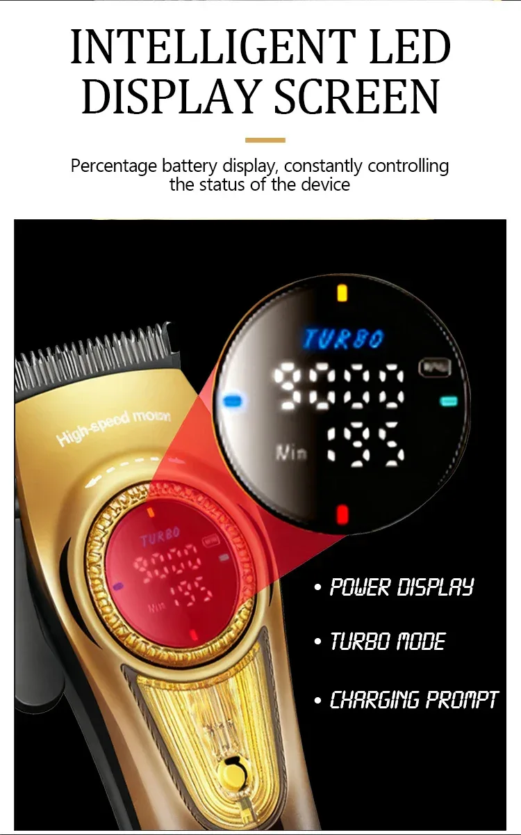Kemei 1691 Professional Barber Cutting Machines Rotation Speed Adjustment LED Display Men's Hair Clipper Trimmer