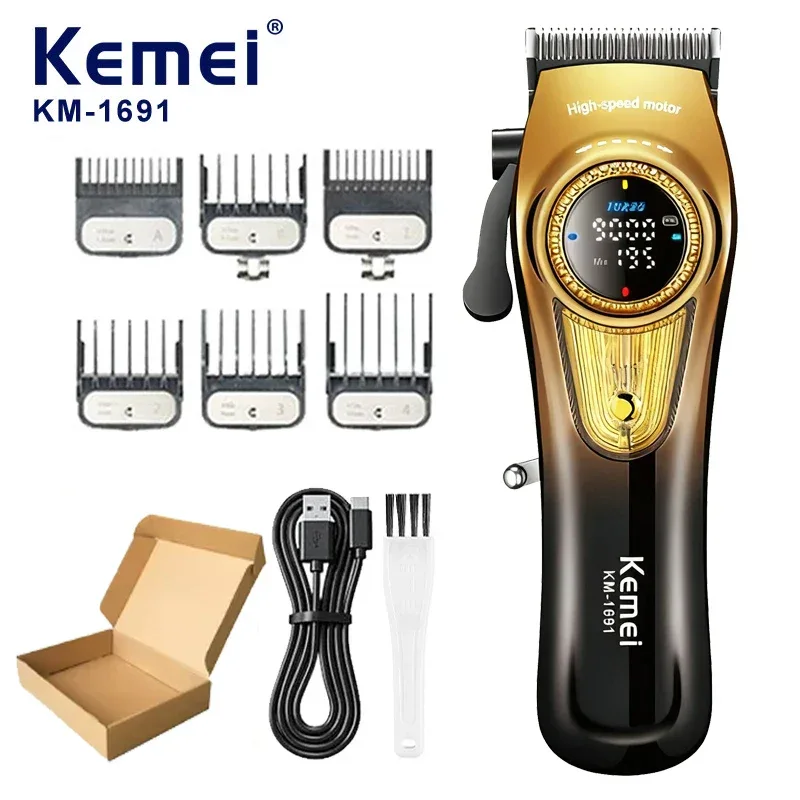 Kemei 1691 Professional Barber Cutting Machines Rotation Speed Adjustment LED Display Men's Hair Clipper Trimmer