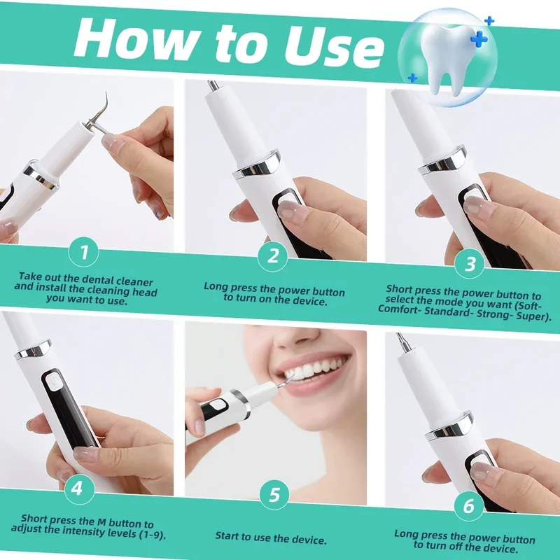 Ultrasonic Dental Scaler Tartar Remover 5 modes with LED Light Household Teeth Cleaning Tools Dental Cleaner Oral Care
