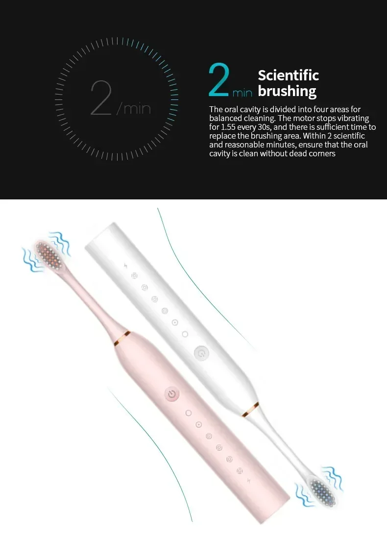 Electric Toothbrush Charging Six Speed Smart Sonic for Adults and Children with Ultra Fine Soft Bristles Waterproof Portable