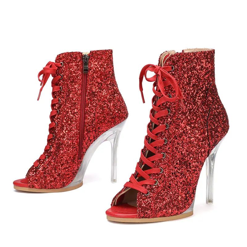 New PU One-piece Crystal Heel Pump Sexy Woman Dancing Shoes High Heels Dance Jazz Heels Latin Dance Boots Women Girls