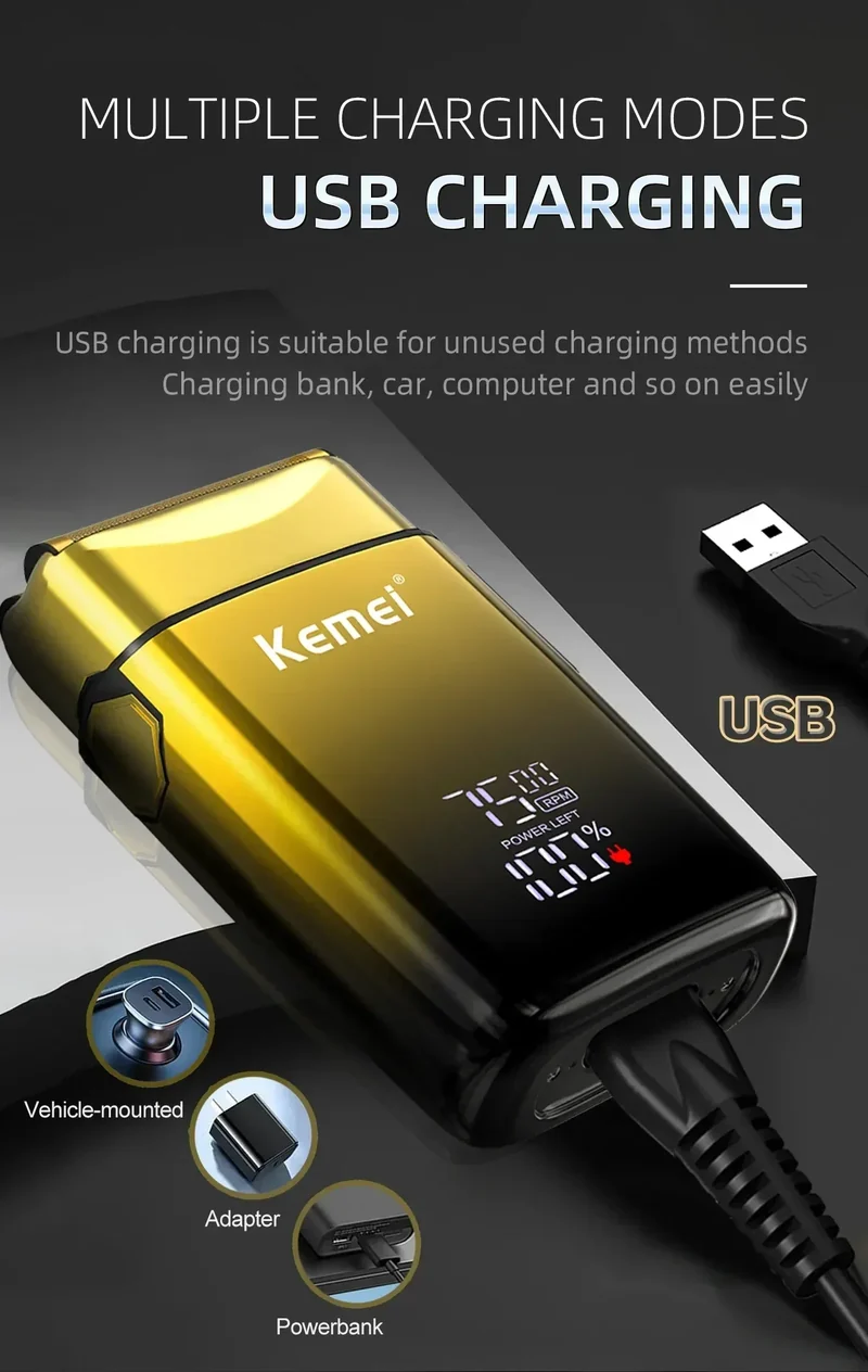 Kemei TX10 Electric Shaver Hair Rechargeable Facial & Beard Foil Razor For Men Bald Head Shaving For Men Machine Barber