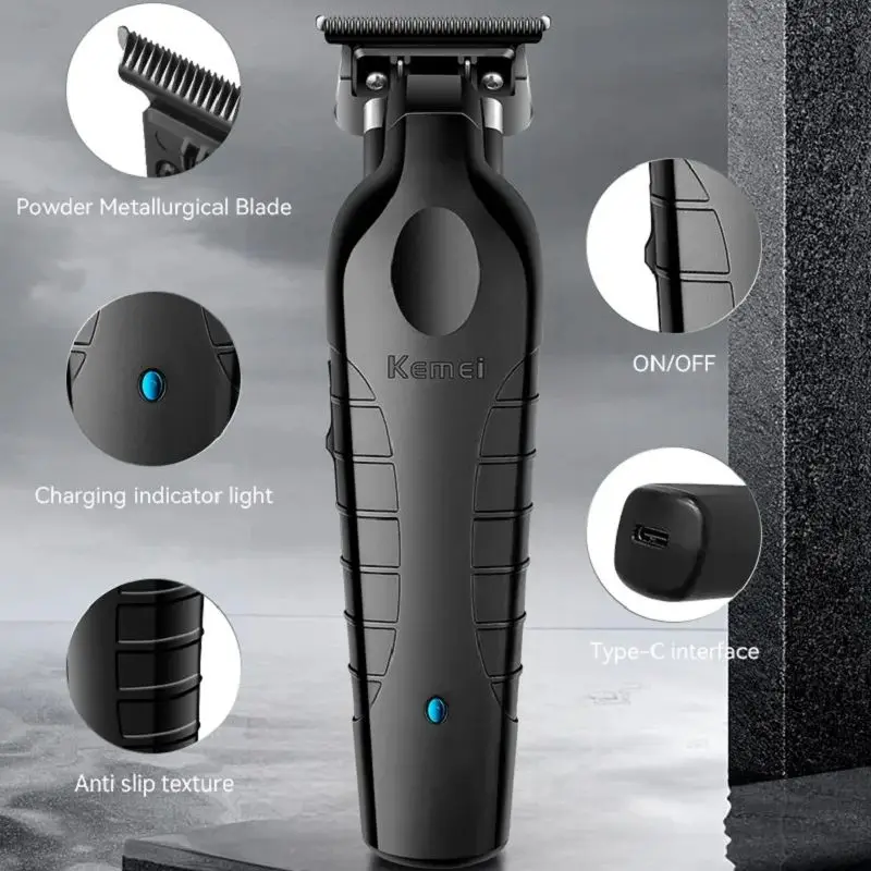 Kemei Men's Cordless Hair Clipper USB Rechargeable Zero Gap Trimmer Electric Hair Clipper Original Blade Accessories KM-2299
