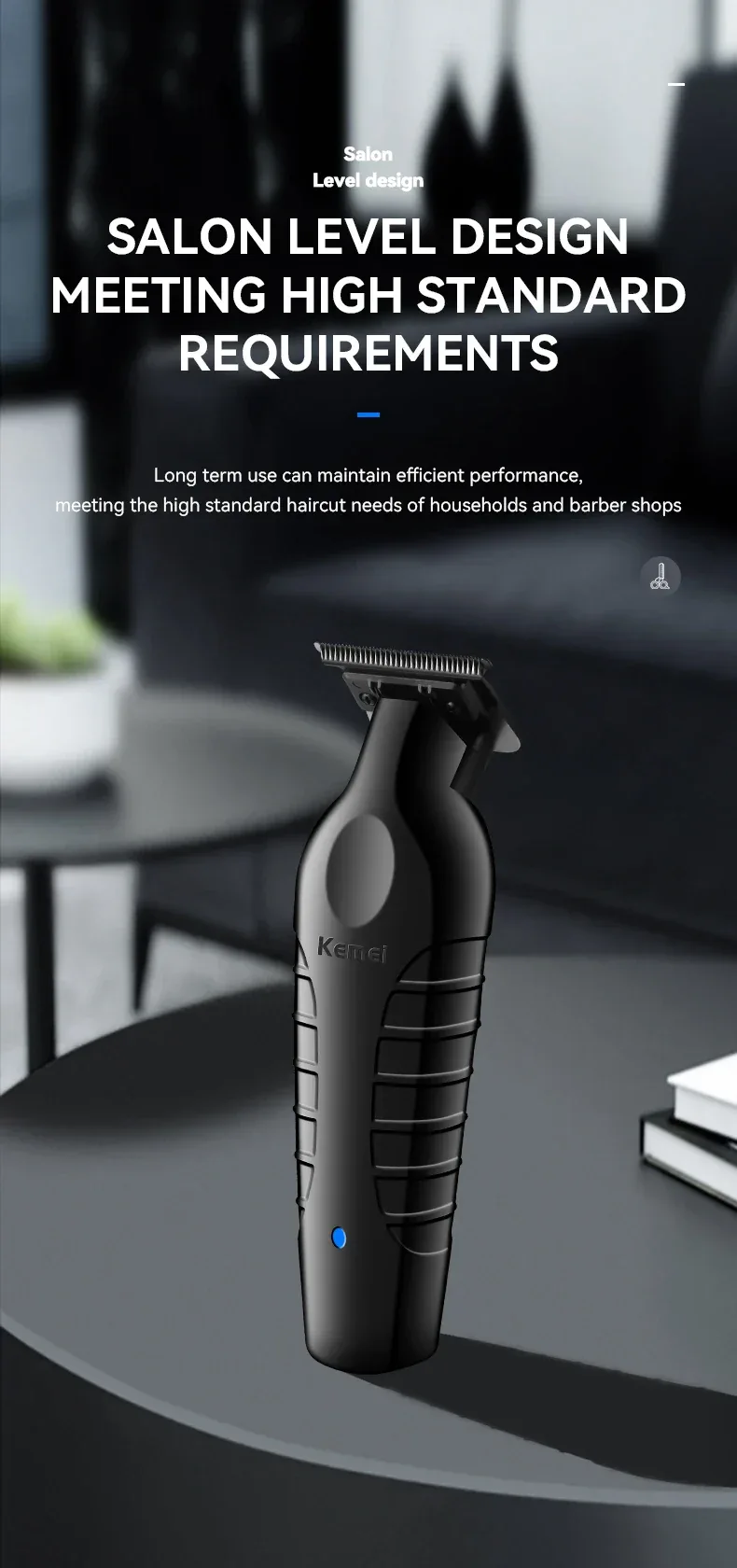 Kemei Men's Cordless Hair Clipper USB Rechargeable Zero Gap Trimmer Electric Hair Clipper Original Blade Accessories KM-2299