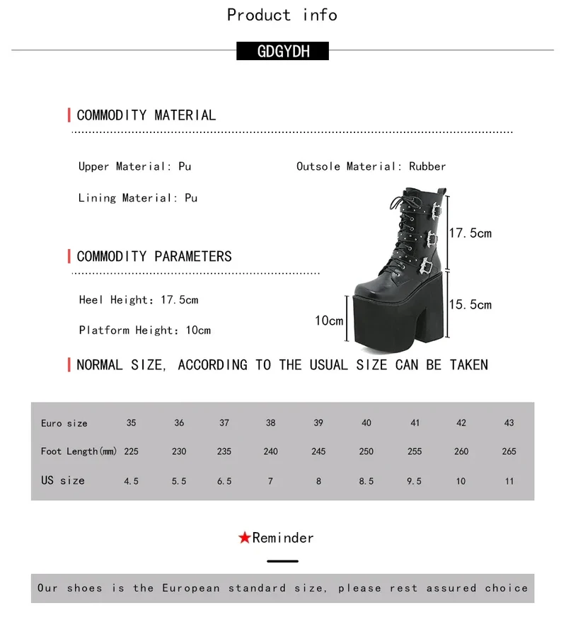 Gdgydh Lace up Chunky Heel Mid Calf Booties for Women Block High Heel Platform Combat Boots Gothic Metal Bat Gothic Shoes