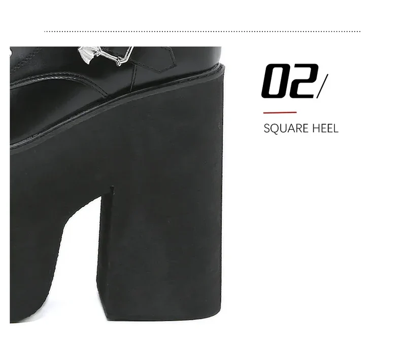 Gdgydh Lace up Chunky Heel Mid Calf Booties for Women Block High Heel Platform Combat Boots Gothic Metal Bat Gothic Shoes