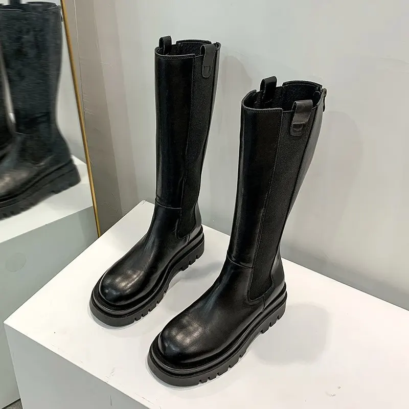 New Platform Women Knight Long Boots Fashion Warm Fur Shoes Autumn Winter Square Heels Ladies Knee High Boots Zapatos Mujer