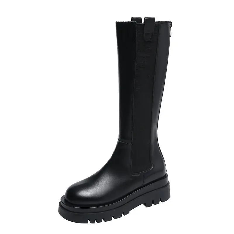 New Platform Women Knight Long Boots Fashion Warm Fur Shoes Autumn Winter Square Heels Ladies Knee High Boots Zapatos Mujer