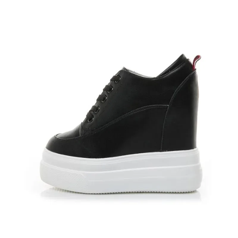 Genuine leather 10cm Increase Flat Platform Shoes Female Thick Sole Students Casual Shoes Woman Lace Up Solid Women Shoes