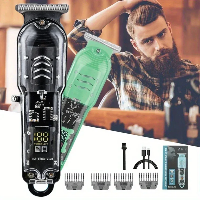 Transparent Body Electric Hair Clipper Professional Trimmer USB Rechargeable Hair Cutting Machine For Men Holiday Gift For Him
