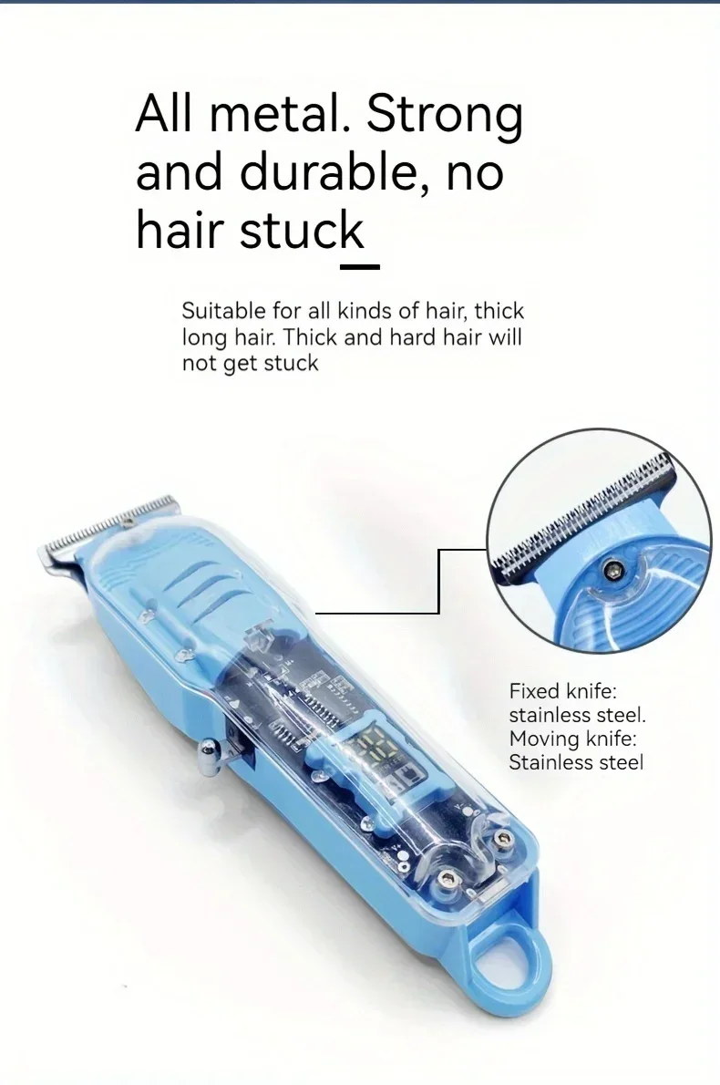 Transparent Body Electric Hair Clipper Professional Trimmer USB Rechargeable Hair Cutting Machine For Men Holiday Gift For Him