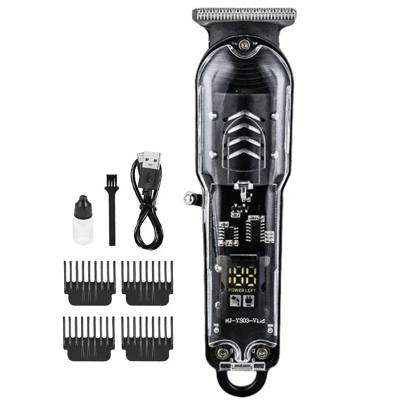 Transparent Body Electric Hair Clipper Professional Trimmer USB Rechargeable Hair Cutting Machine For Men Holiday Gift For Him