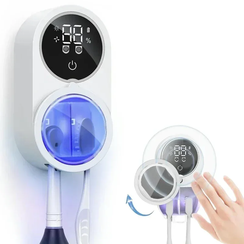 Intelligent wall mounted toothbrush holder, toothbrush holder disinfection device, toothbrush storage rack, with 2 brush slots