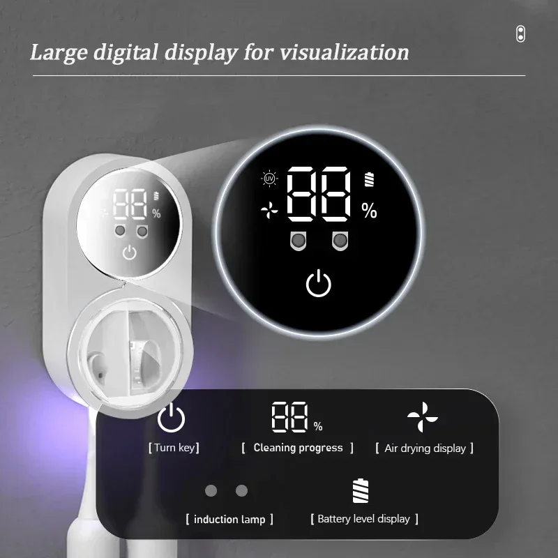 Intelligent wall mounted toothbrush holder, toothbrush holder disinfection device, toothbrush storage rack, with 2 brush slots