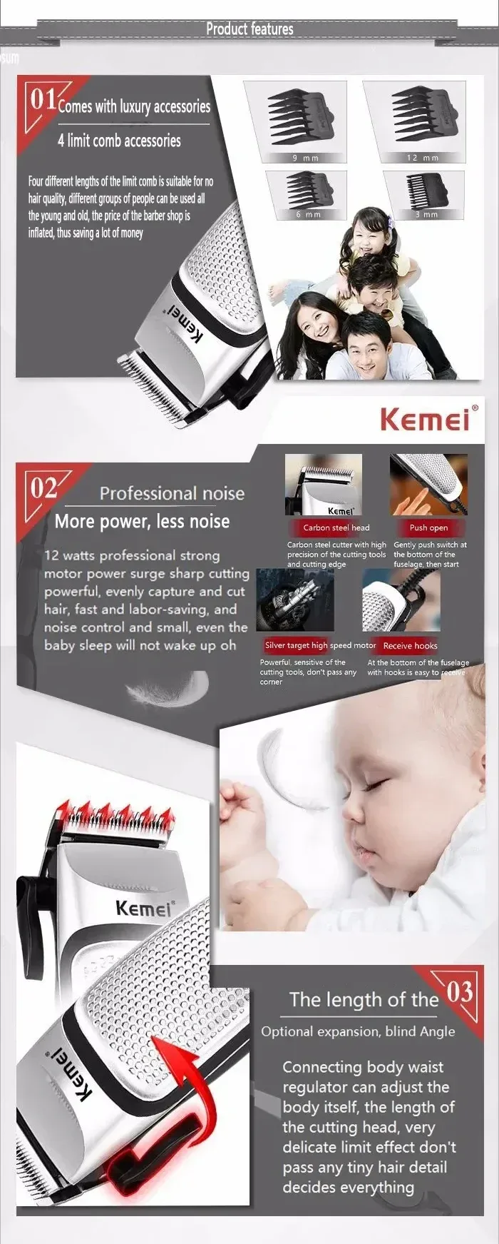 Kemei KM-4639 Electric Clipper Hair Clippers Professional Trimmer Household Low Noise Beard Machine Personal Care Haircut Tool