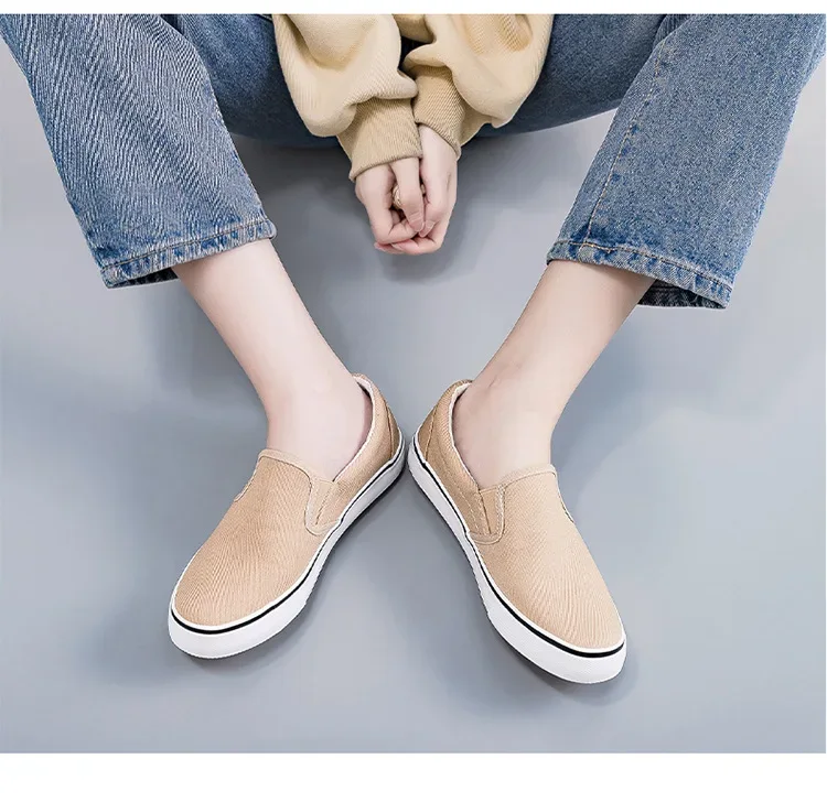 Hand-Painted Canvas Shoes Elastic Unisex Spring 2025 Style Korean Version Flat Heel Breathable Cotton Lined All-Season Footwear
