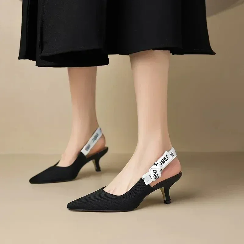High Heels Women Sexy Sandals Mid Heels Slingback Summer Slippers 2025 Fashion Luxury Pumps New Flip Flops Shallow Mujer Slides