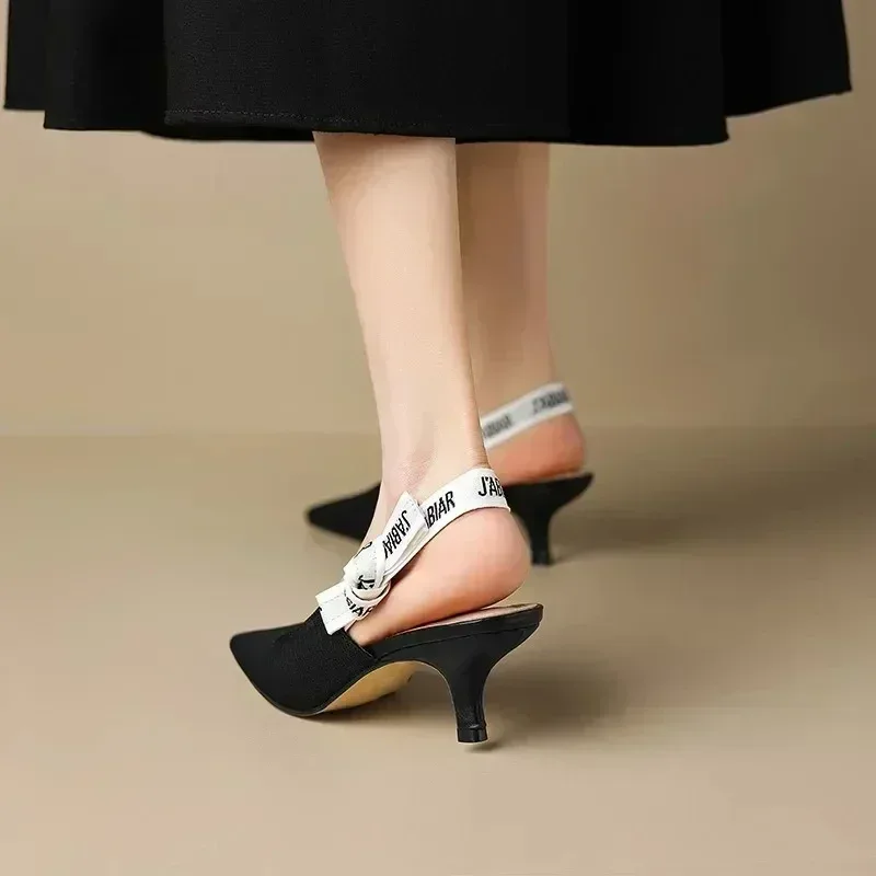High Heels Women Sexy Sandals Mid Heels Slingback Summer Slippers 2025 Fashion Luxury Pumps New Flip Flops Shallow Mujer Slides