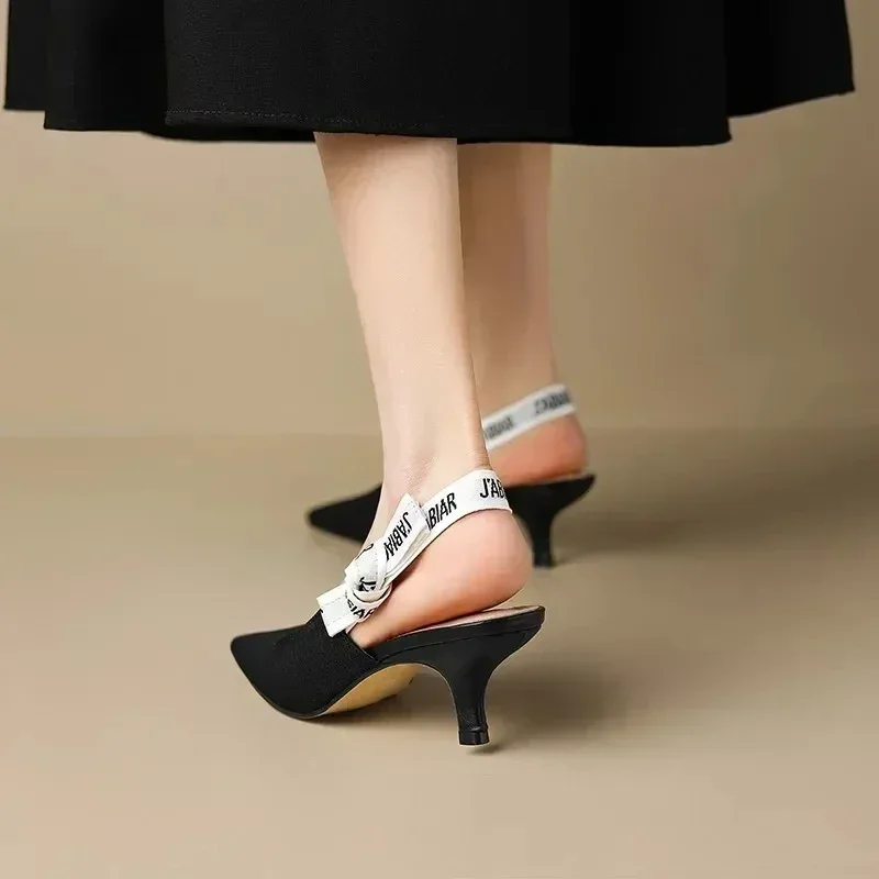 High Heels Women Sexy Sandals Mid Heels Slingback Summer Slippers 2025 Fashion Luxury Pumps New Flip Flops Shallow Mujer Slides