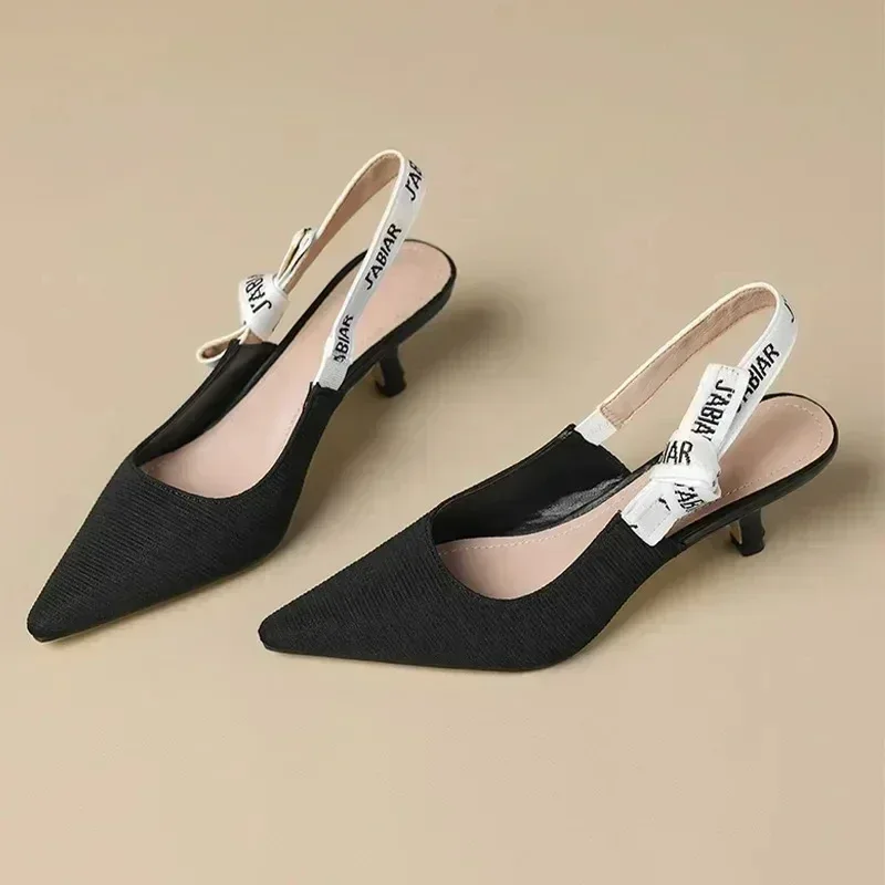 High Heels Women Sexy Sandals Mid Heels Slingback Summer Slippers 2025 Fashion Luxury Pumps New Flip Flops Shallow Mujer Slides