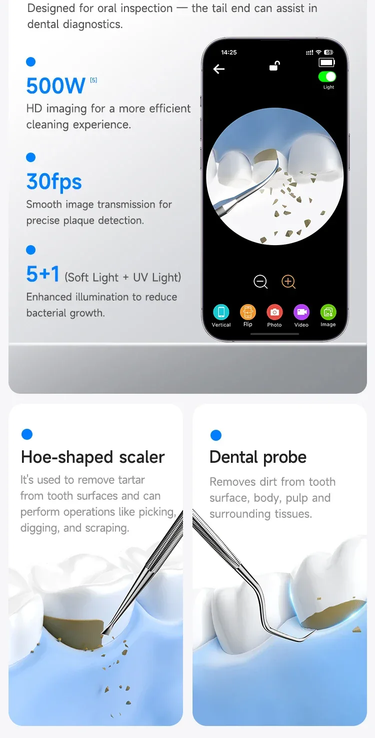 CURVY MOON Visible Electric Ultrasonic Tooth Cleaner with Camera Tartar Remover Tooth Stain Cleaning Tools Teeth Whitening Care