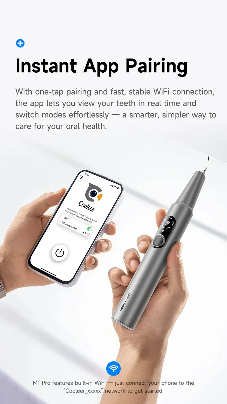 CURVY MOON Visible Electric Ultrasonic Tooth Cleaner with Camera Tartar Remover Tooth Stain Cleaning Tools Teeth Whitening Care