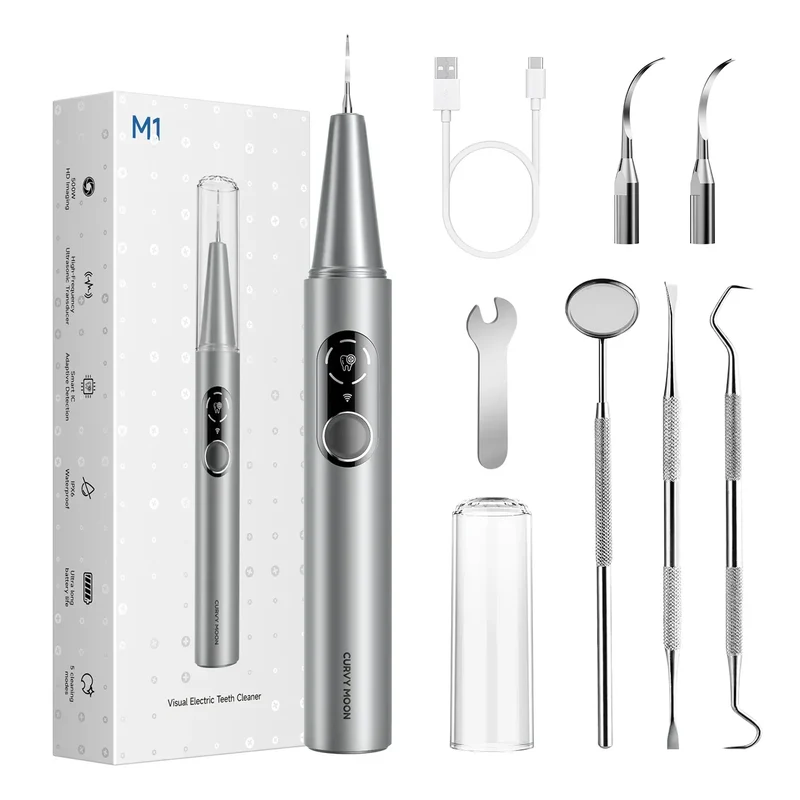 CURVY MOON Visible Electric Ultrasonic Tooth Cleaner with Camera Tartar Remover Tooth Stain Cleaning Tools Teeth Whitening Care