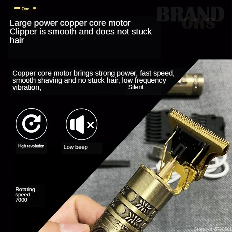 OHS T9 Vintage Electric Hairdresser Oil Shaving Head Pusher Carving Clipper Hair Cutting Machine Precision Trimmer for Men Care