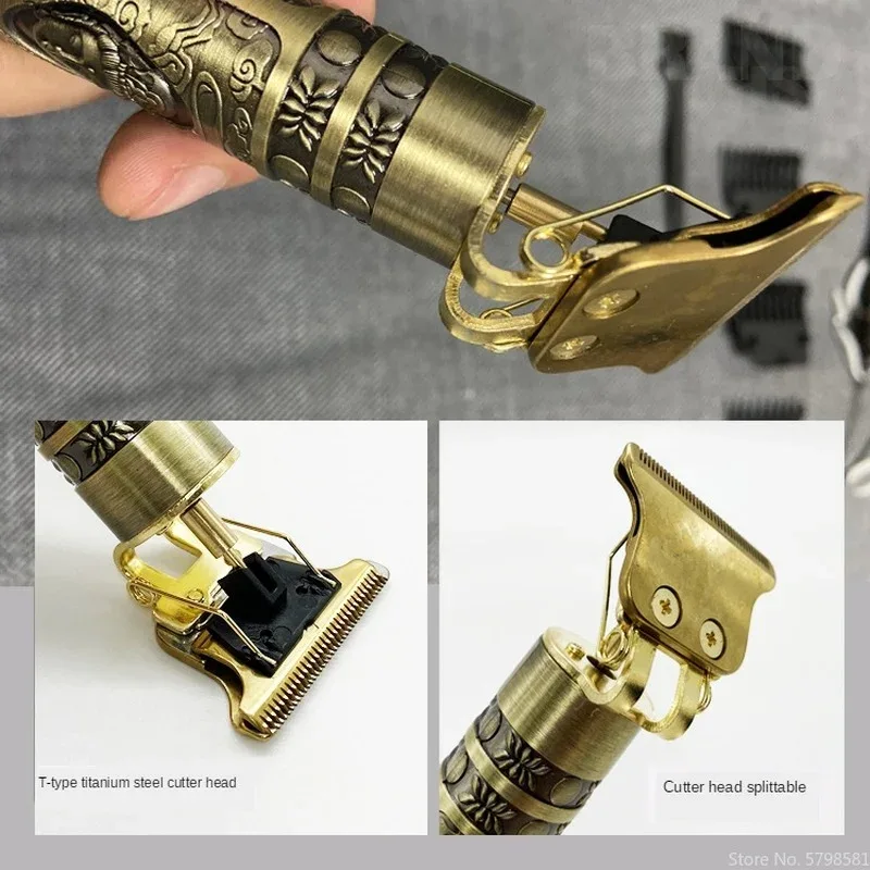 OHS T9 Vintage Electric Hairdresser Oil Shaving Head Pusher Carving Clipper Hair Cutting Machine Precision Trimmer for Men Care